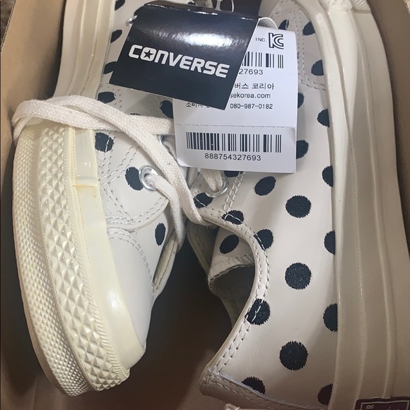 Cream Black Leather Embroidered Polkadots Sneakers - Picture 8 of 8